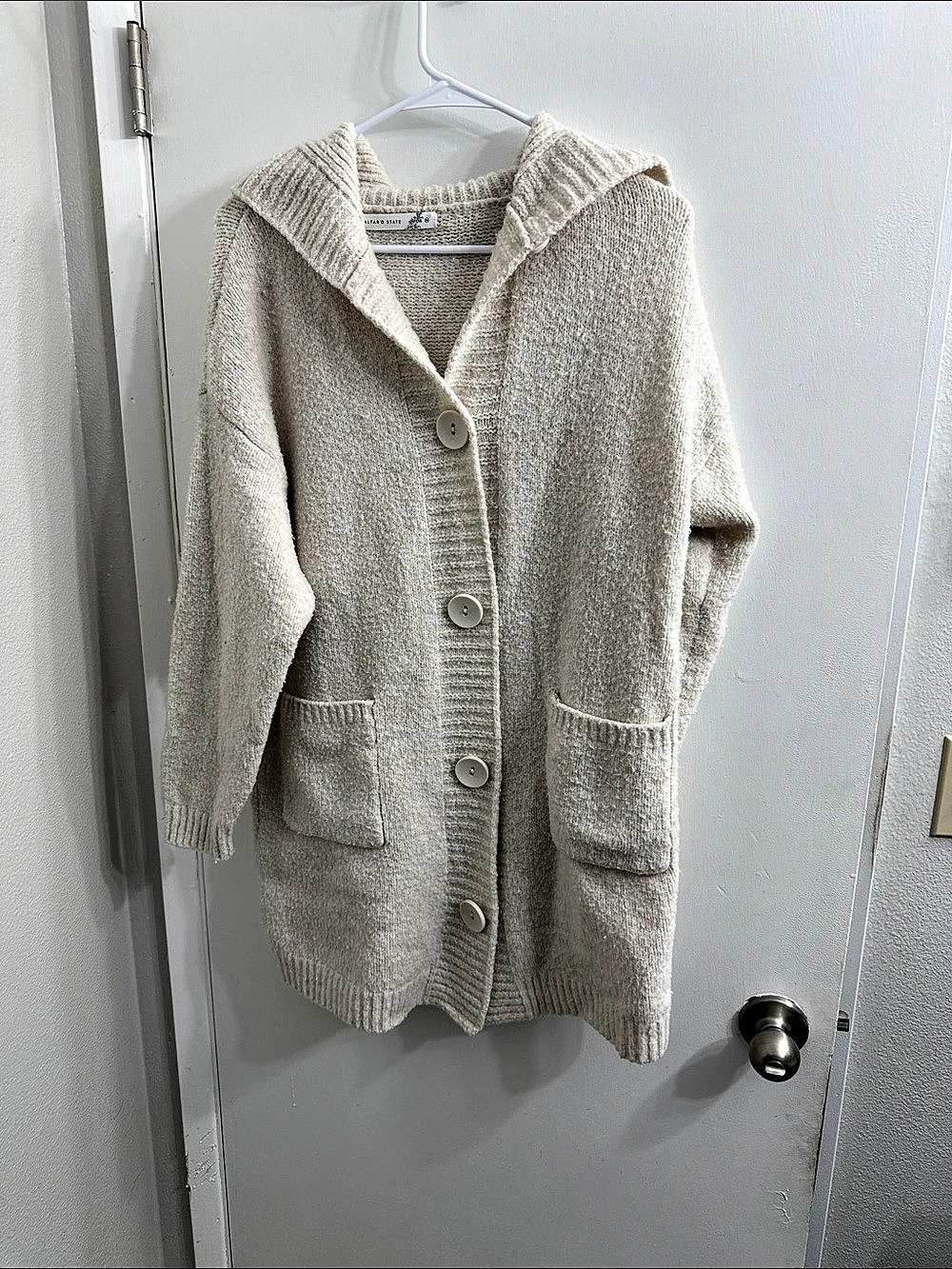 Altar'd State Hooded Knit Cardigan in Cream Size Medium